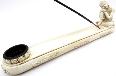 Porte encens bouddha penseur blanc 26cm