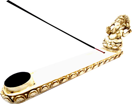 Porte encens ganesh blanc résine 26cm