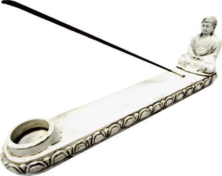 Porte encens resine bouddha japonais blanc 26cm