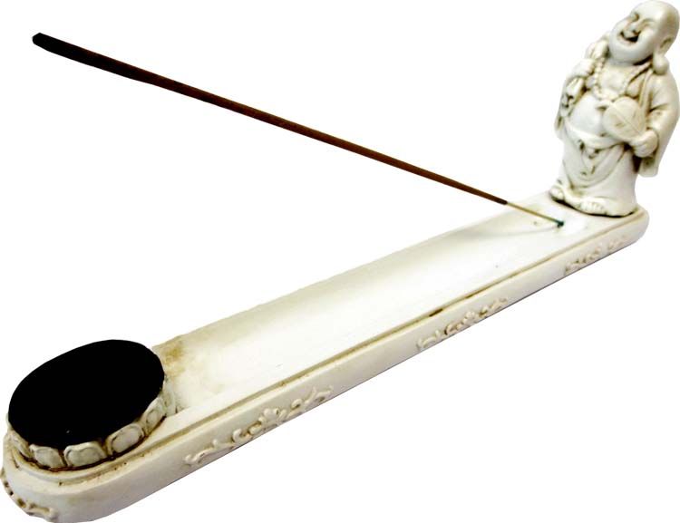 Porte encens Happy Bouddha blanc debout 26cm