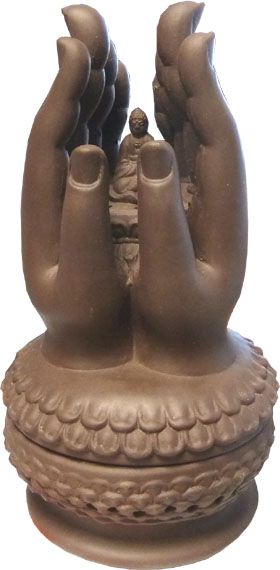 Porte encens terracotta mains Bouddha