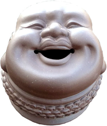 Porte encens terracotta bouddha rieur 