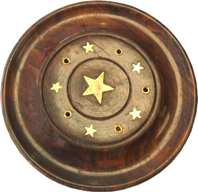 Porte encens en bois rond étoiles 10cm