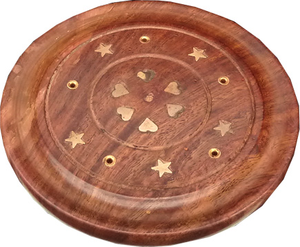 Porte encens en bois rond fleurs 10cm