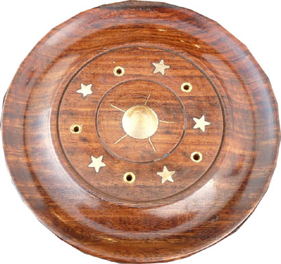 Porte encens en bois rond soleil 10cm