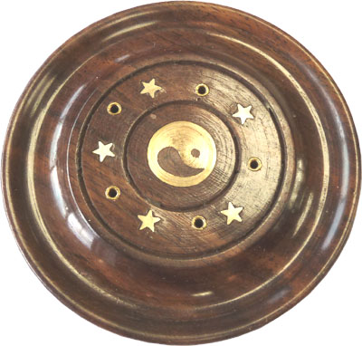 Porte encens en bois rond ying yang 10cm