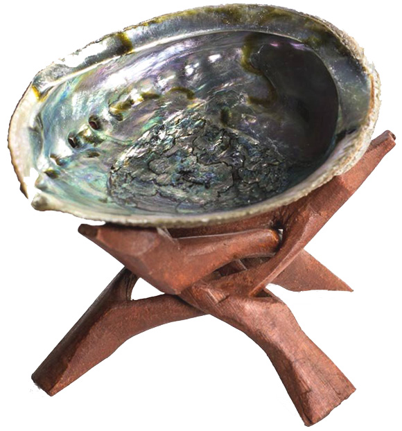 Porte encens coquille d\'ormeau avec socle en bois