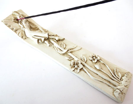 Porte encens resine elfe blanc 24cm