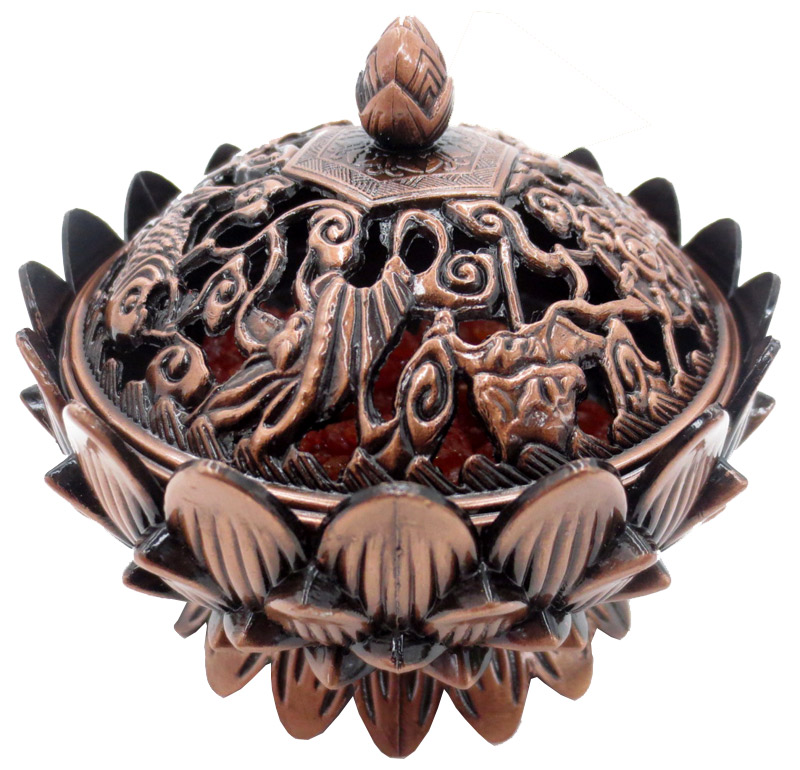 Brûleur encens résine  tibetain lotus en cuivre 9cm
