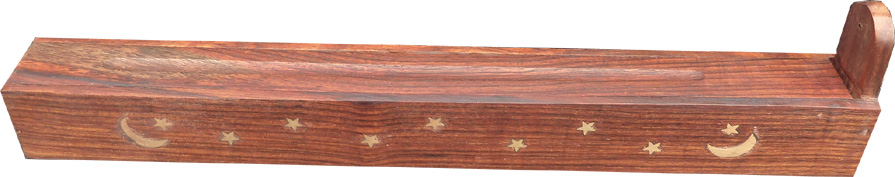Porte encens bois lune & etoiles avec reserve 30cm 