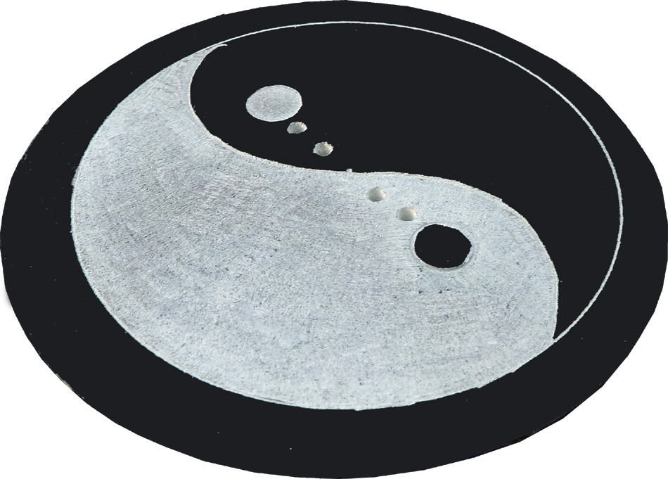 Porte encens pierre saponite rond noir & gris ying yang 10cm