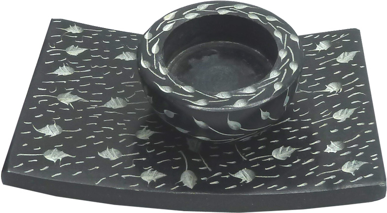 Porte encens bougeoir en pierre noir 14cm