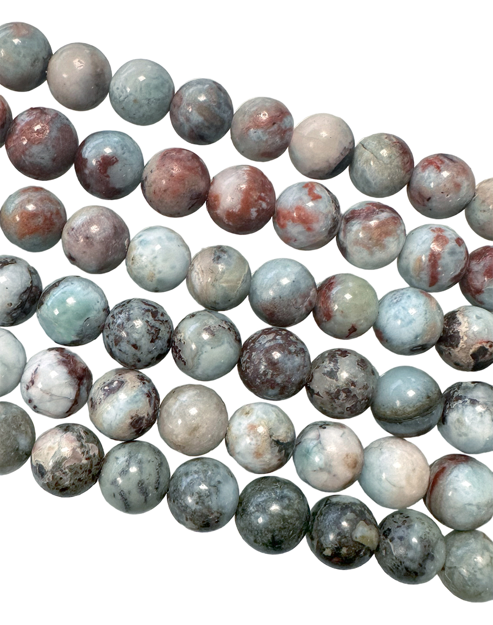 Perle rotonde Larimar B da 7-8 mm su filo da 40 cm