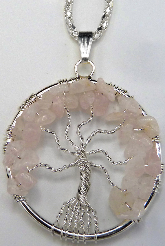 Collier arbre de vie quartz rose 4cm
