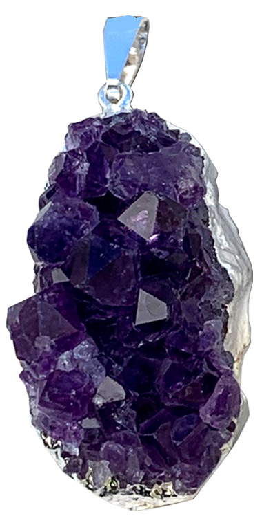 Pendentif Géode Amethyste base plane plaqué argent