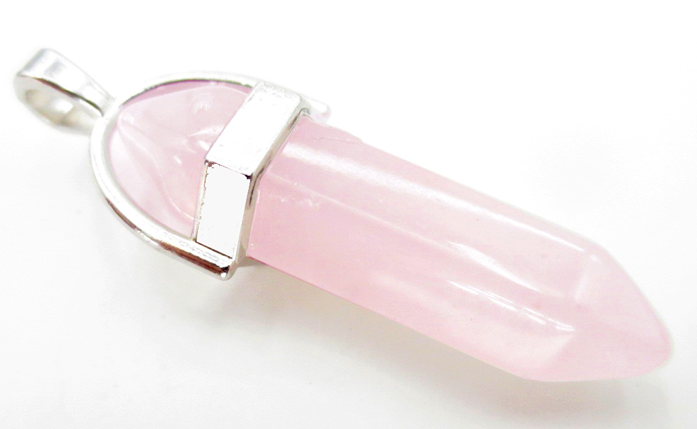 Pendentif conique Quartz rose & metal