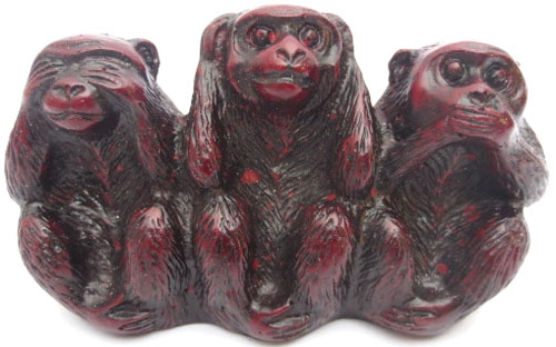 Singes de la sagesse en resine rouge 7cm