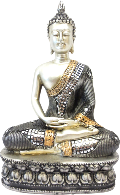 Statue bouddha meditation argent 31cm