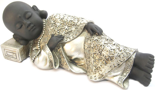 Moine shaolin couché noir & argent 30cm