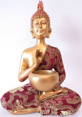 Thai buddha with bowl red & gold 22cm