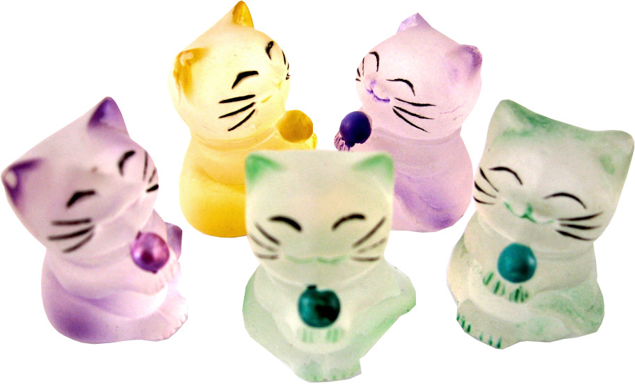 Set de 5 chats couleurs porte bonheur 3cm