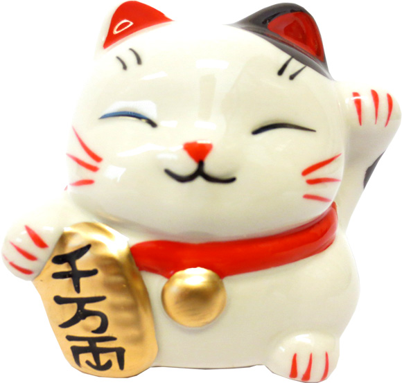 Chat porte bonheur blanc tirelire 7cm