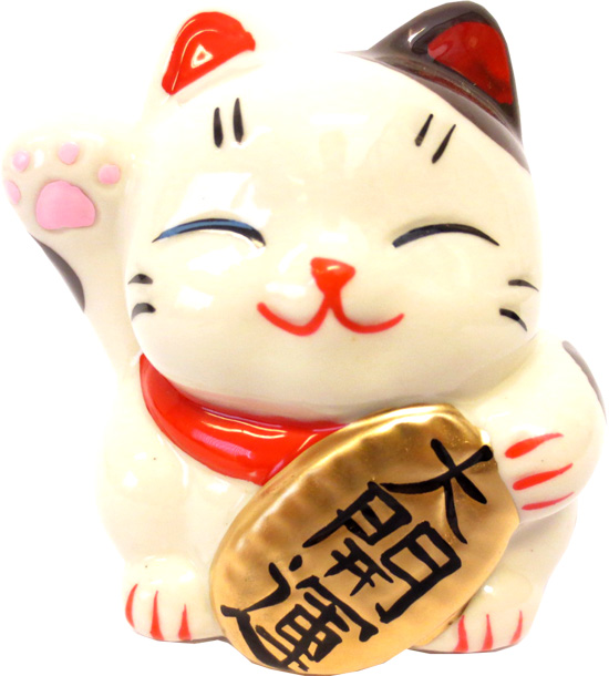 Chat porte bonheur blanc tirelire 7cm