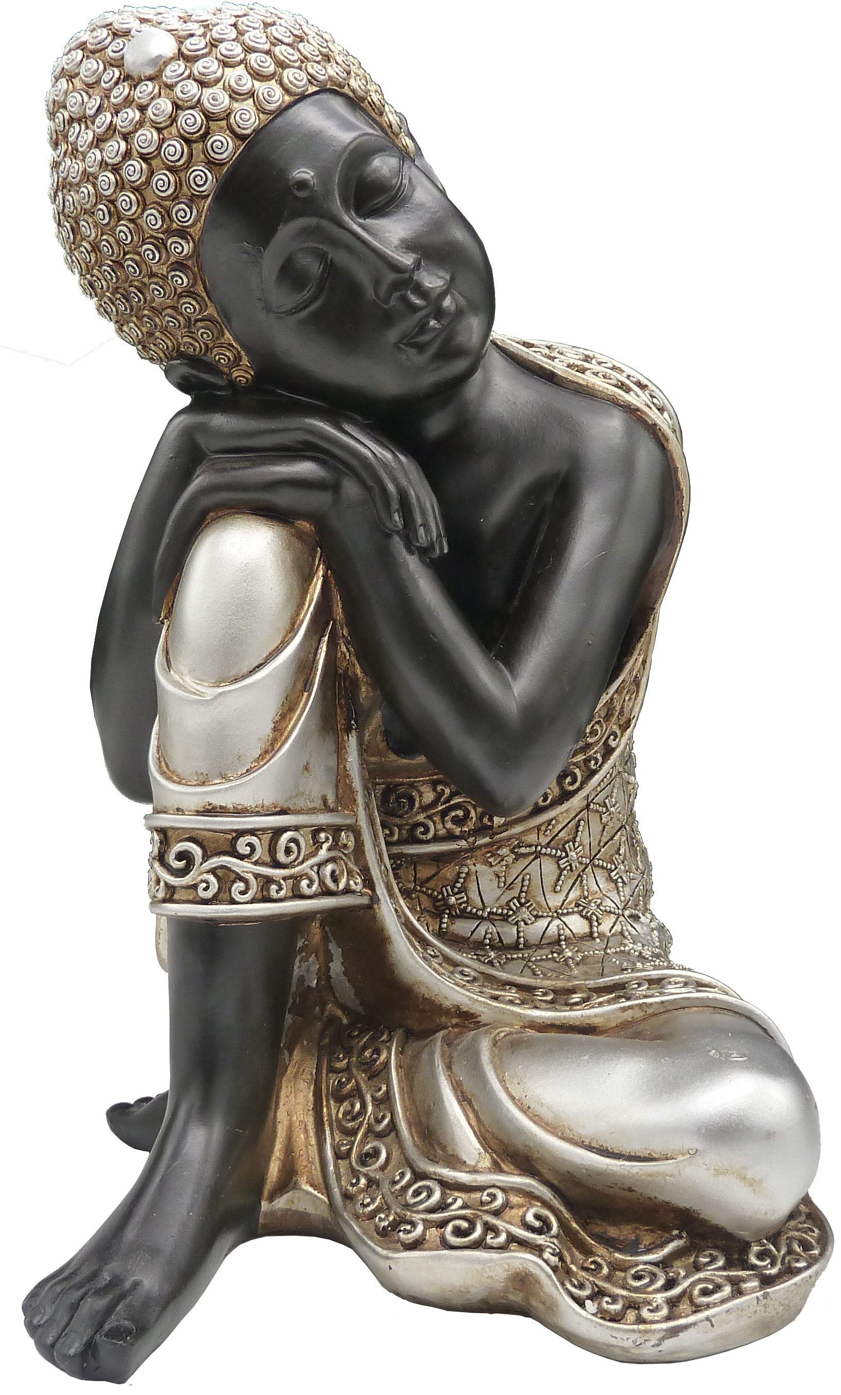 Statue antique bouddha couché sur genou 