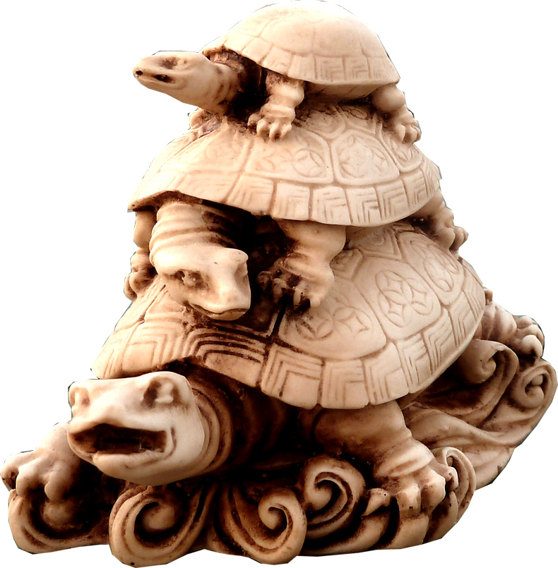 3 Tortue resine prosperité & argent 11cm