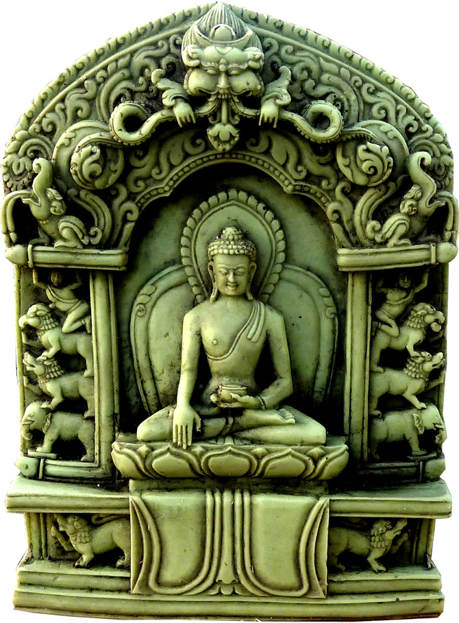 Autel bouddha meditation vert en pierre 10cm