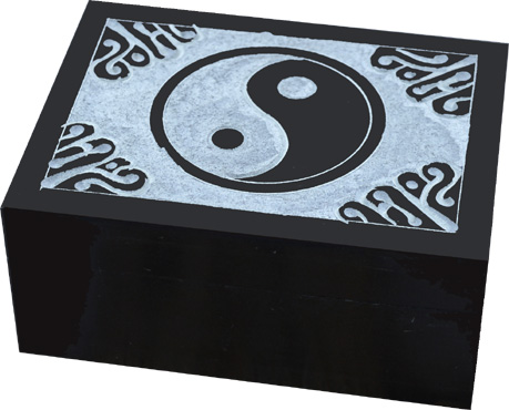 Boite pierre saponite noir & gris ying yang