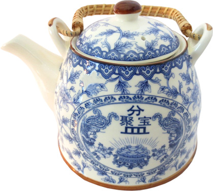 Théière bleue pièces d'or porcelaine