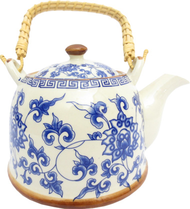 Théière blanche feuilles bleues porcelaine