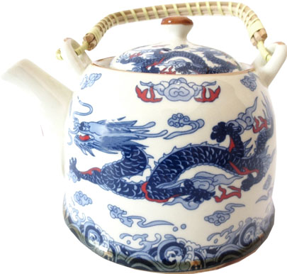 Théière blanche dragon bleu porcelaine 