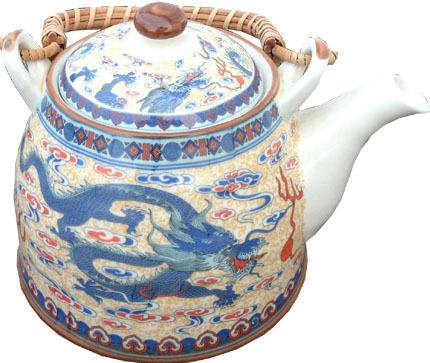 Théière creme dragon bleu porcelaine