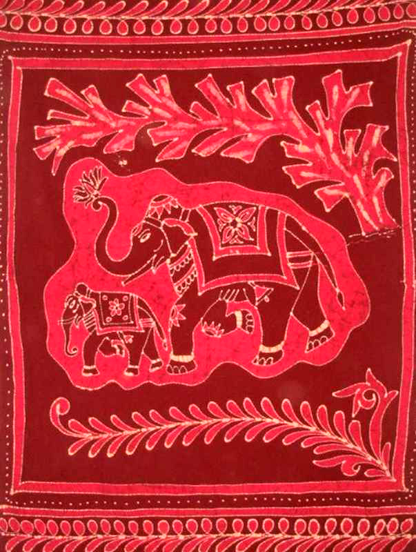 Tenture Batik Deux Elephants Rouges