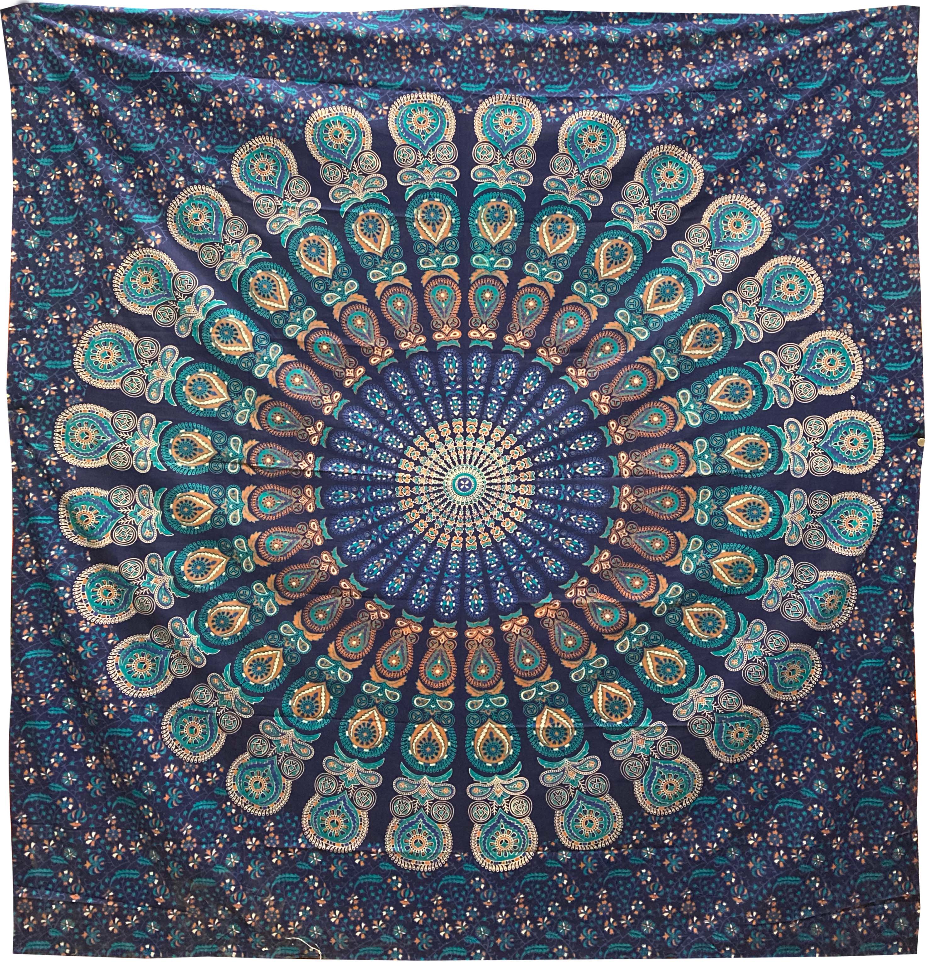 Tenture mandala bleu foncé turquoise & marron clair