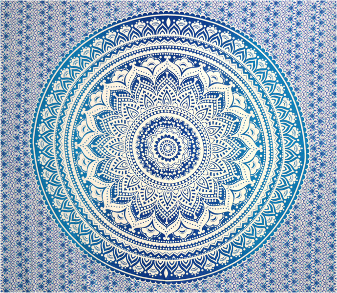 Tenture mandala lotus bleu foncé & bleu clair 