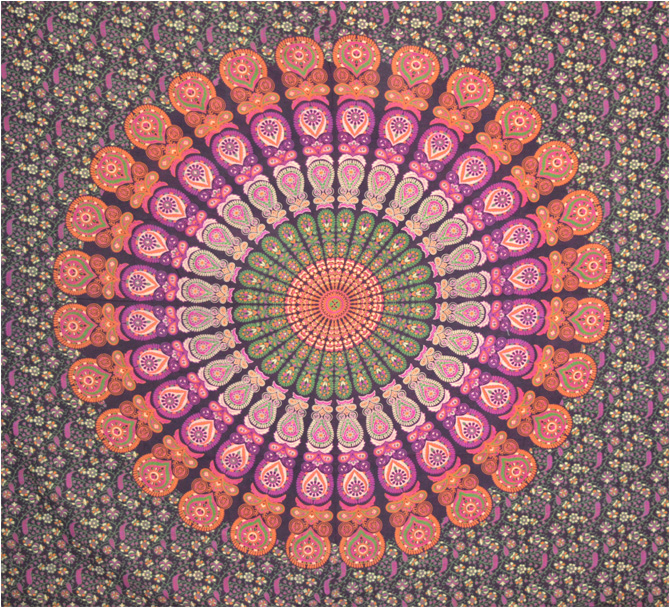 Tenture mandala mauve orange vert & fushia 