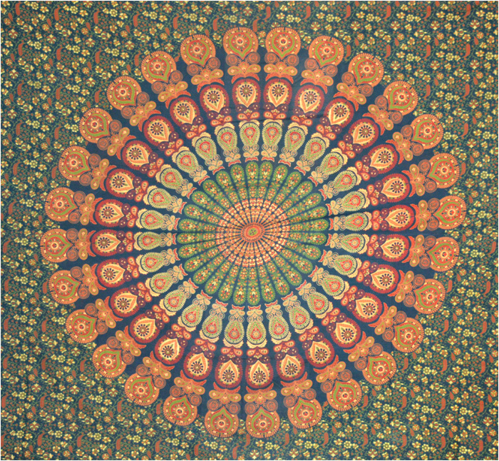 Tenture mandala Vert foncé, vert clair, jaune et orange 