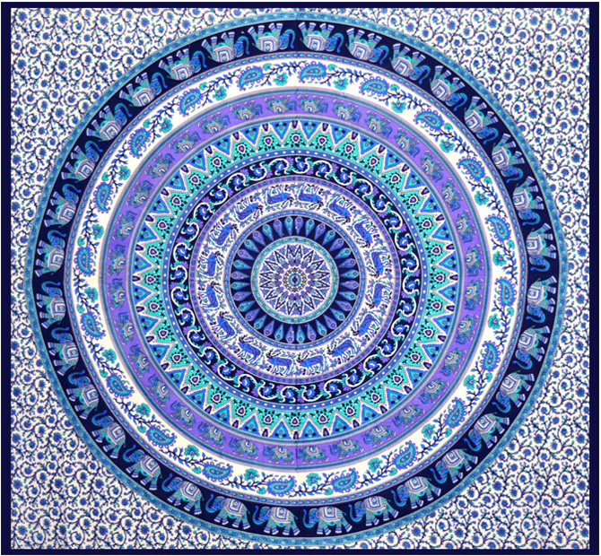 Tenture mandala elephant et cerf violet & noir