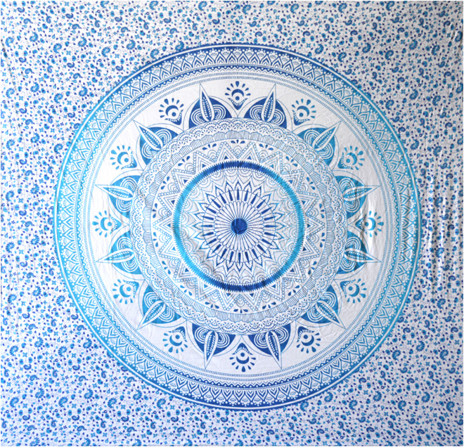 Tenture mandala mosaique bleu & bleu clair