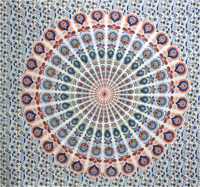 Tenture mandala blanc bleu vert & rouge