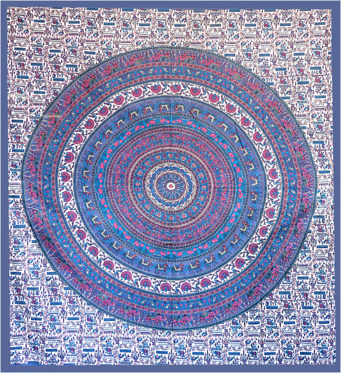 Tenture mandala éléphants fushia bleue foncée et mauve