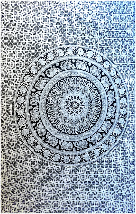 Tenture mandala elephant noir & blanc 