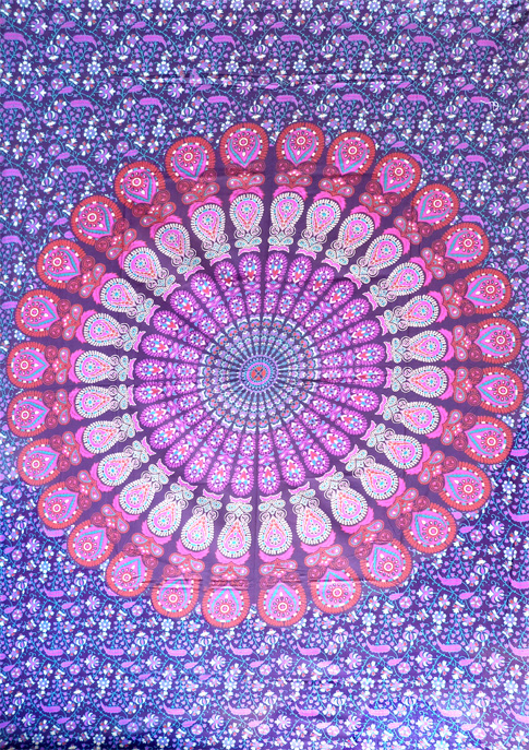 Tenture mandala bleu & fushia
