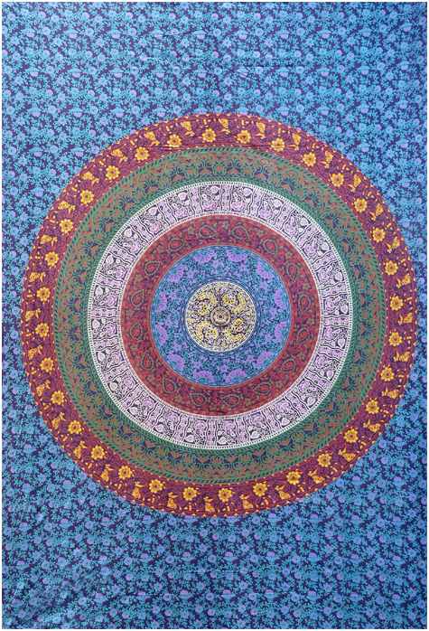 Tenture mandala bleu & rouge 
