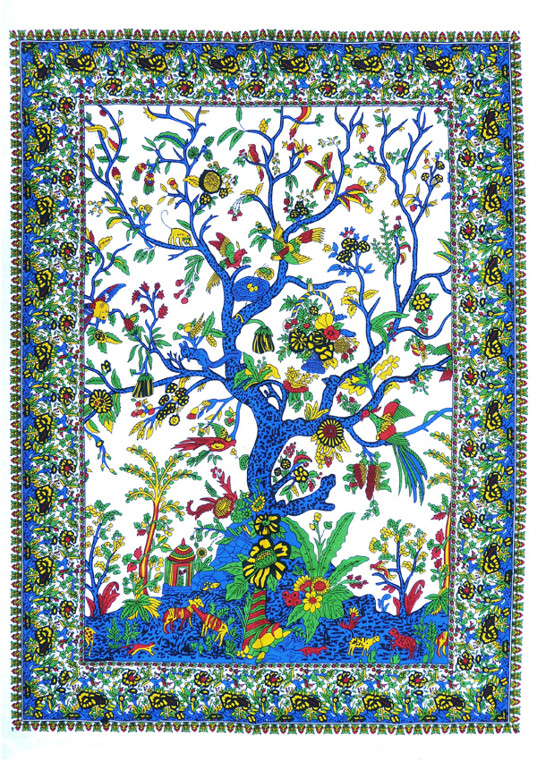 Tenture mini arbre de vie bleue et blanche