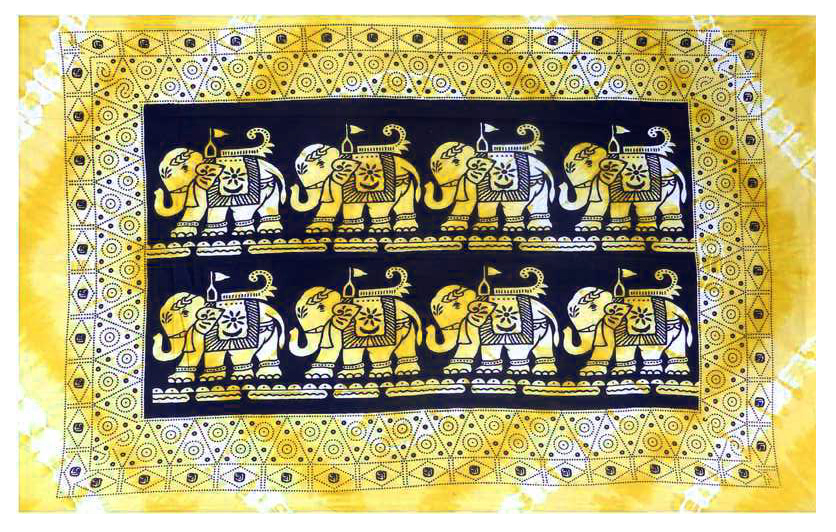 Tenture Mini 8 Elephants Rectangle Jaune
