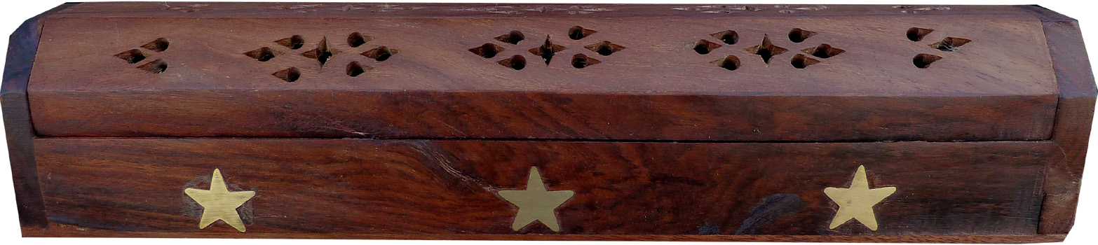 Porte encens hut en bois étoiles 30cm